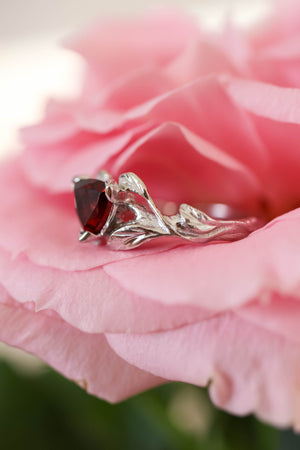 Trillion cut red garnet branch ring / Clematis - Eden Garden Jewelry™