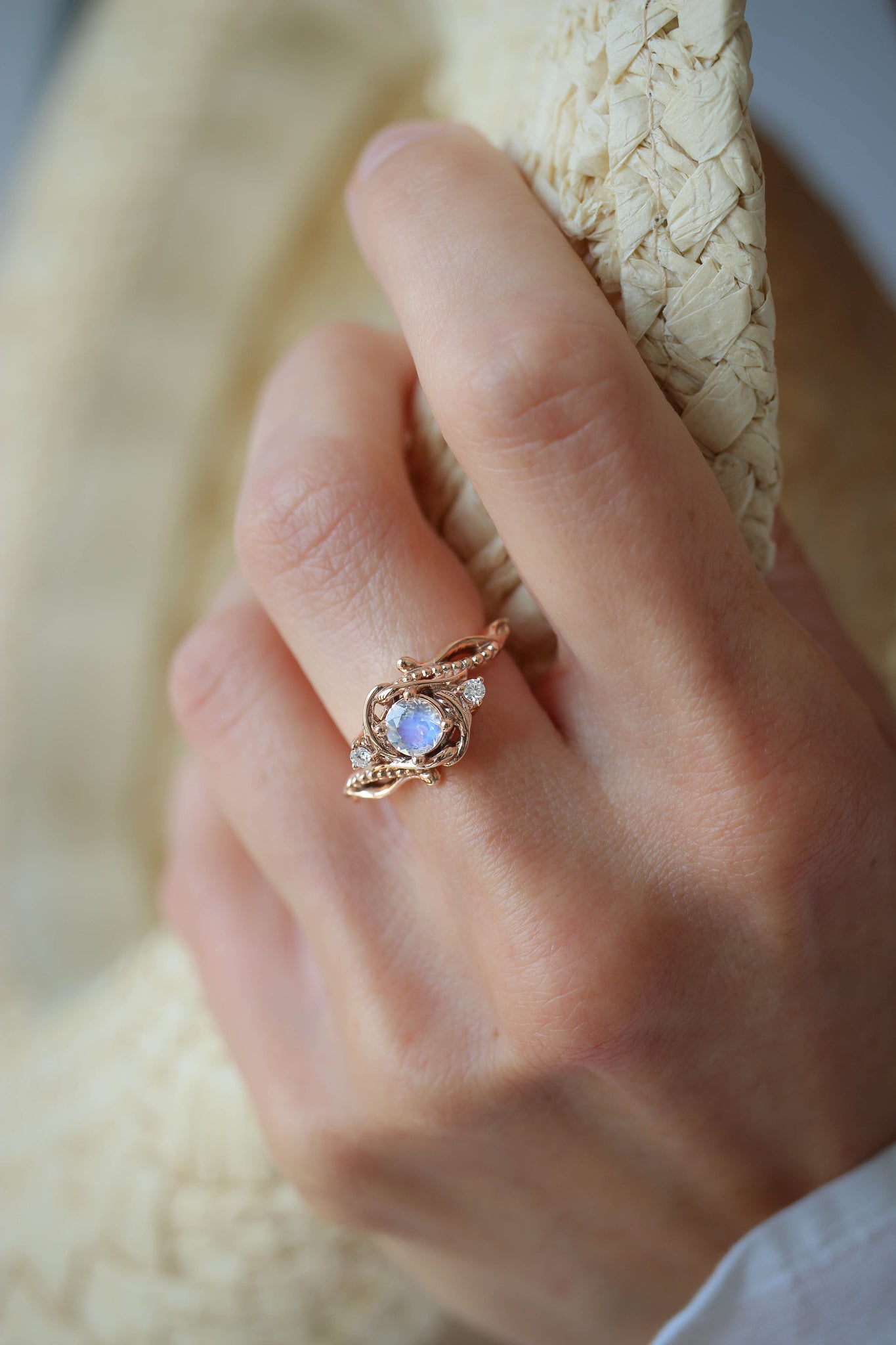 Rainbow moonstone engagement ring with diamonds / Undina - Eden Garden Jewelry™