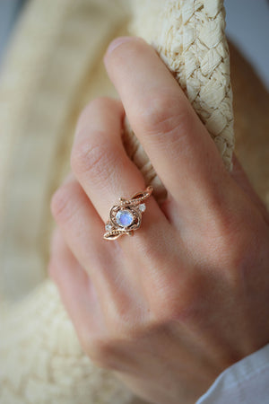 Rainbow moonstone engagement ring with diamonds / Undina - Eden Garden Jewelry™