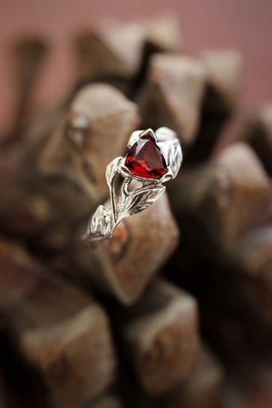 Trillion cut red garnet branch ring / Clematis - Eden Garden Jewelry™