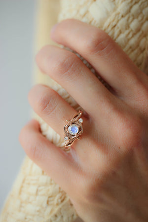 Rainbow moonstone engagement ring with diamonds / Undina - Eden Garden Jewelry™