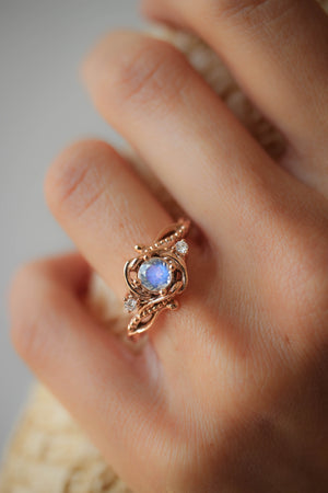 Rainbow moonstone engagement ring with diamonds / Undina - Eden Garden Jewelry™