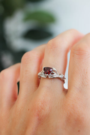 Trillion cut red garnet branch ring / Clematis - Eden Garden Jewelry™