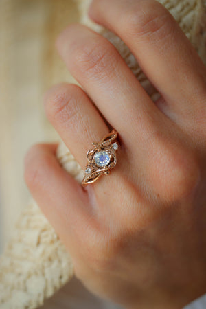 Rainbow moonstone engagement ring with diamonds / Undina - Eden Garden Jewelry™