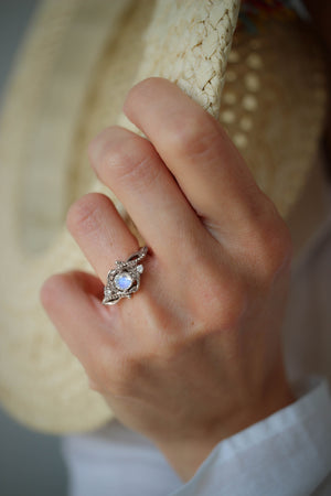 Rainbow moonstone engagement ring with diamonds / Undina - Eden Garden Jewelry™