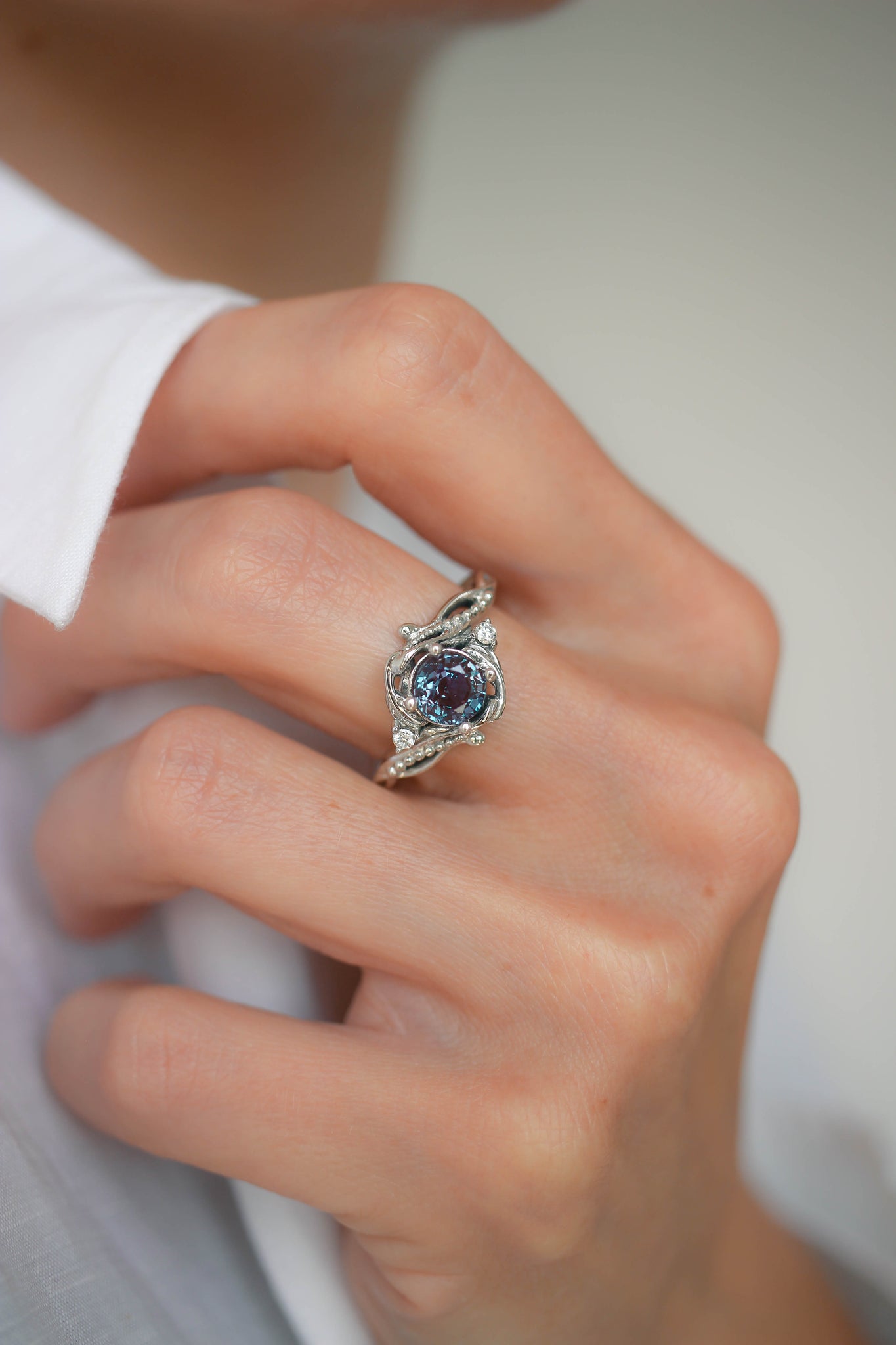 Alexandrite engagement ring with diamonds / Undina - Eden Garden Jewelry™