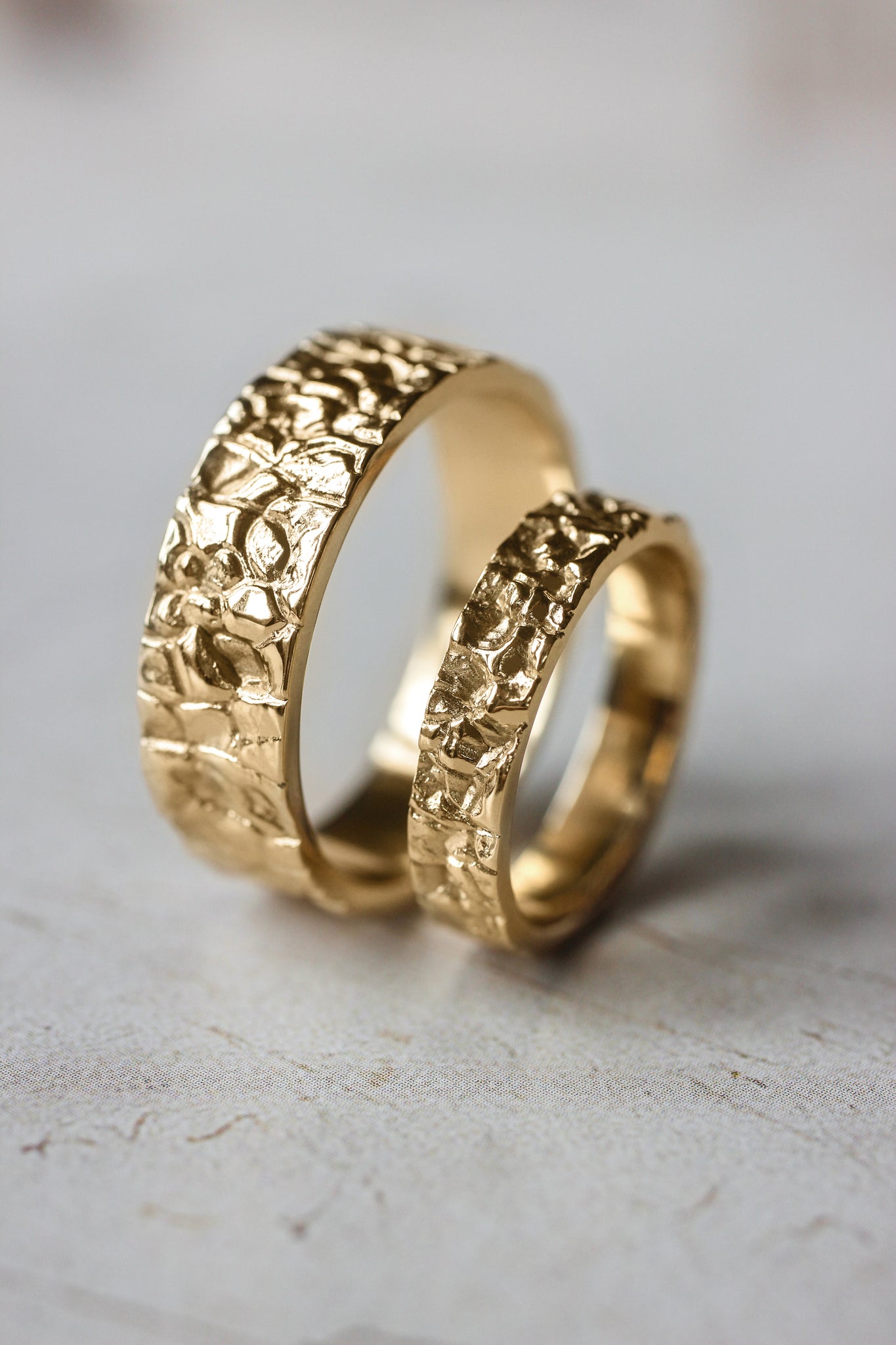 Wedding bands set for couple, rock textured rings - Eden Garden Jewelry™