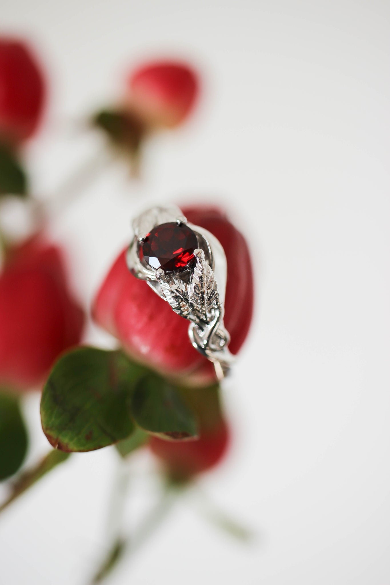 Garnet nature inspired engagement ring / Azalea - Eden Garden Jewelry™