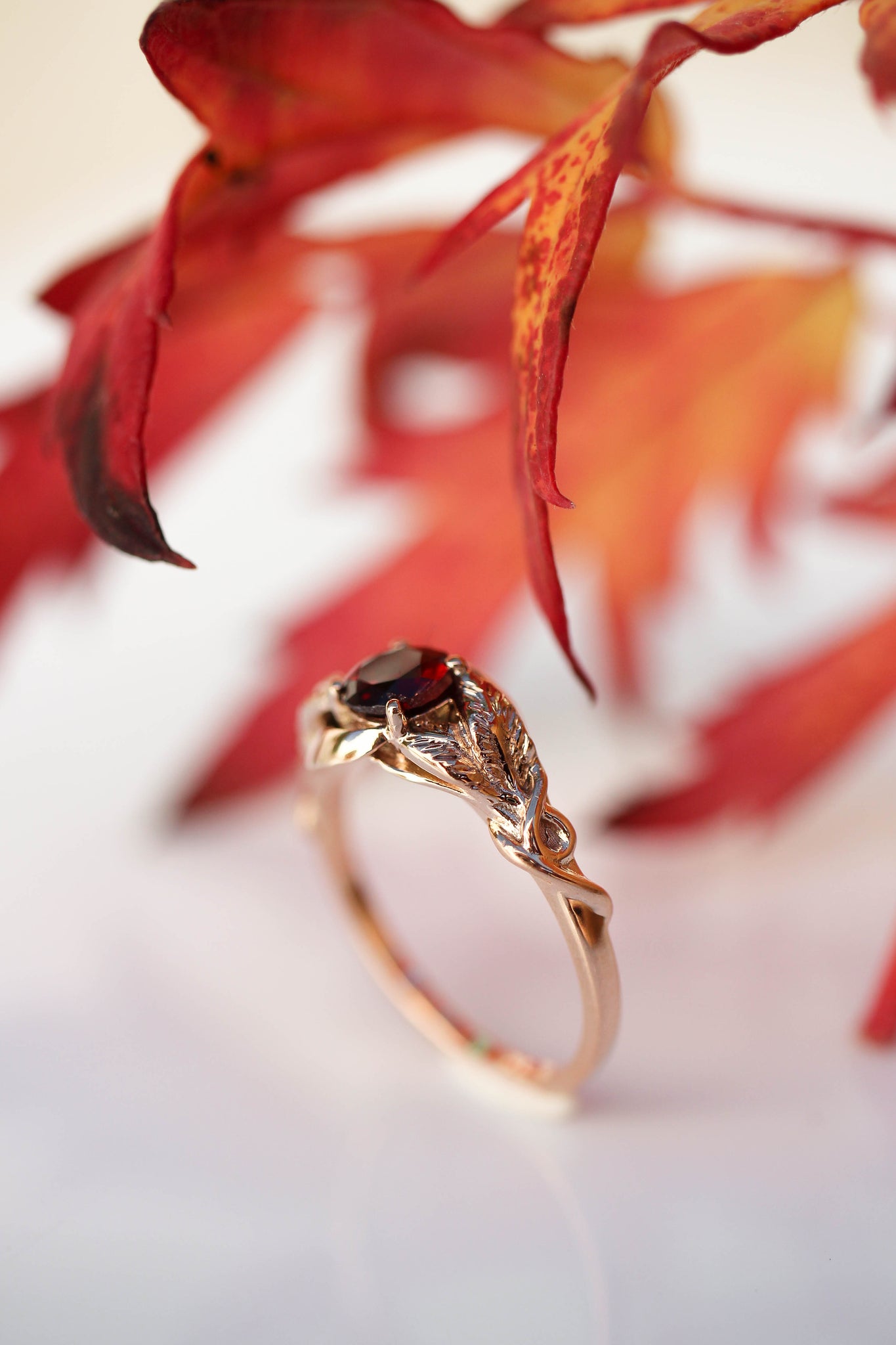 Red garnet engagement ring / Azalea - Eden Garden Jewelry™