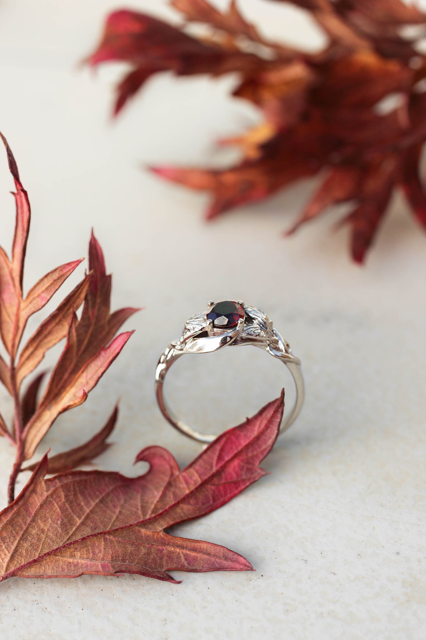 Garnet nature inspired engagement ring / Azalea - Eden Garden Jewelry™