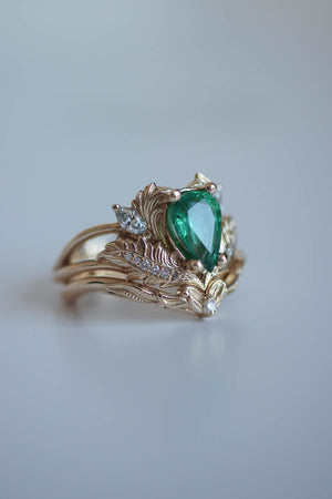 Pear shaped emerald engagement ring set / Adonis - Eden Garden Jewelry™