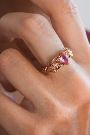 Pink sapphire engagement ring, art nouveau ring / Eloise - Eden Garden Jewelry™