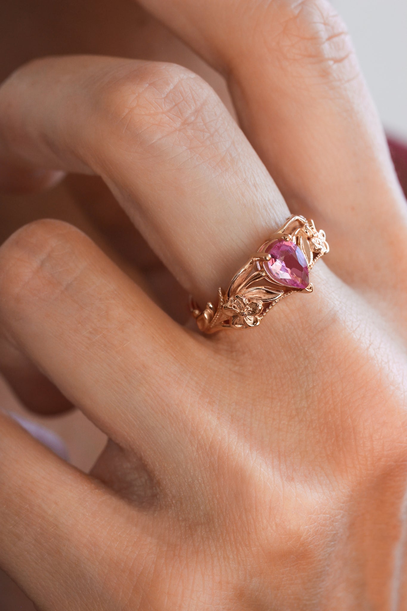 Pink sapphire bridal ring set, art nouveau ring / Eloise - Eden Garden Jewelry™