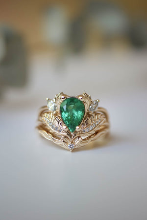 Pear shaped emerald engagement ring set / Adonis - Eden Garden Jewelry™