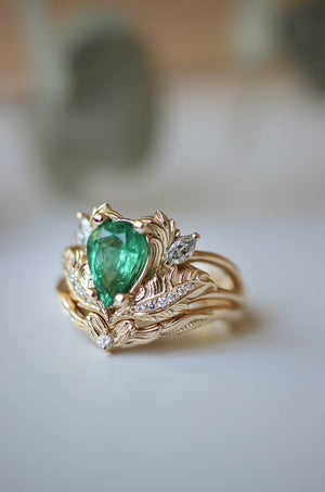 Pear shaped emerald engagement ring set / Adonis - Eden Garden Jewelry™