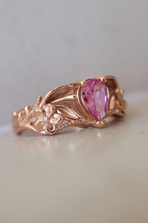 Pink sapphire engagement ring, art nouveau ring / Eloise - Eden Garden Jewelry™