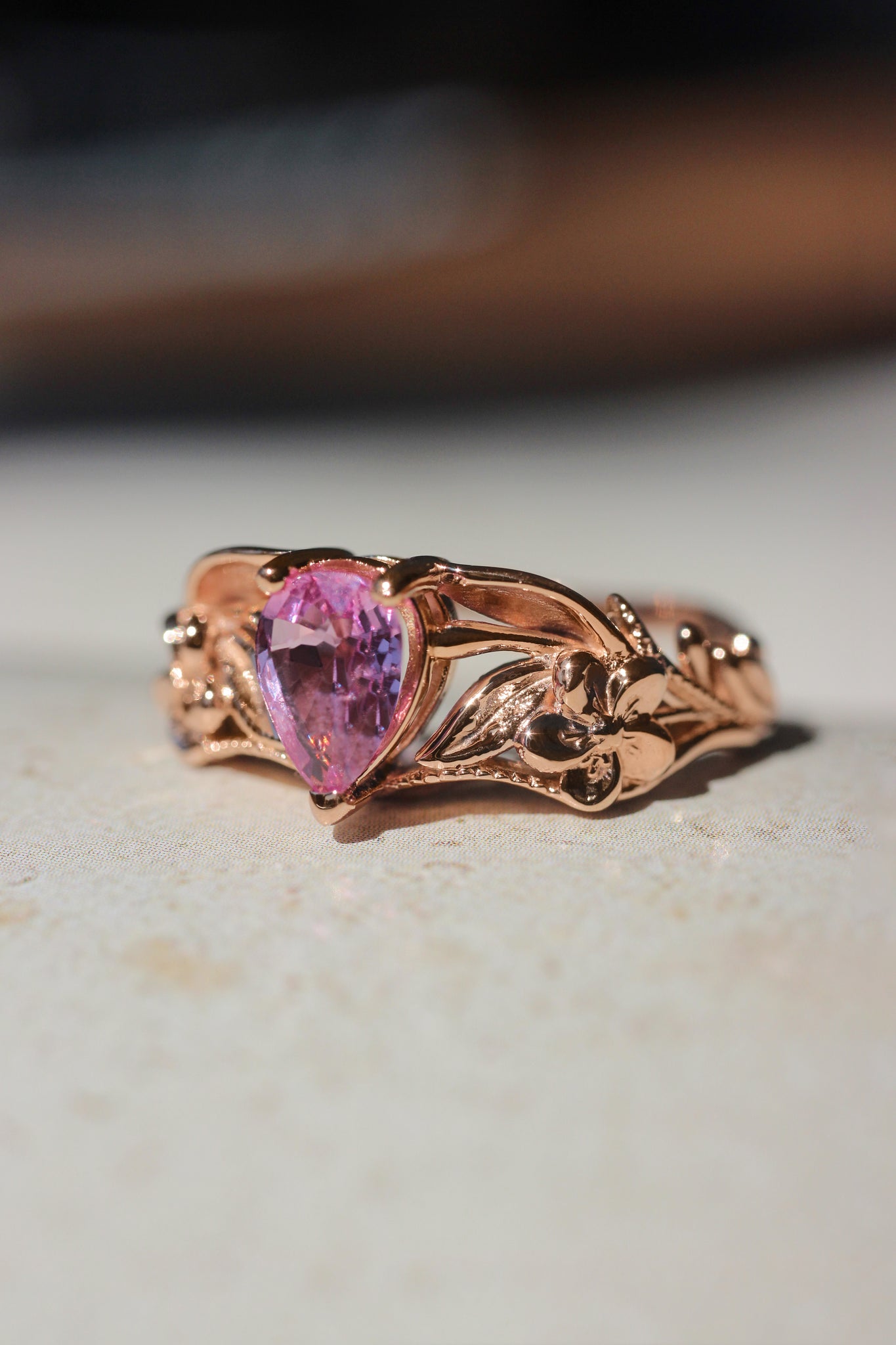 Pink sapphire bridal ring set, art nouveau ring / Eloise - Eden Garden Jewelry™