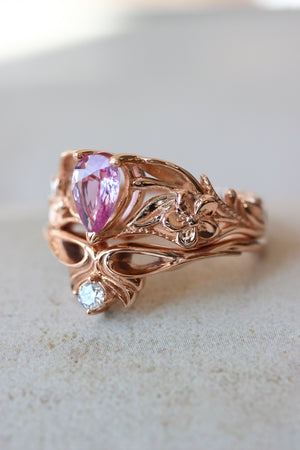 Pink sapphire engagement ring, art nouveau ring / Eloise - Eden Garden Jewelry™