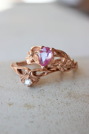 Pink sapphire engagement ring, art nouveau ring / Eloise - Eden Garden Jewelry™