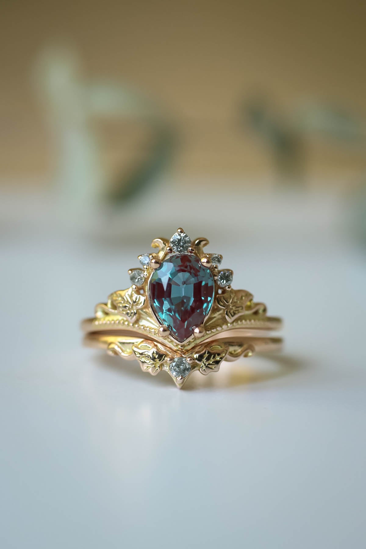 Alexandrite engagement ring set, salt and pepper diamond tiara ring / Ariadne - Eden Garden Jewelry™