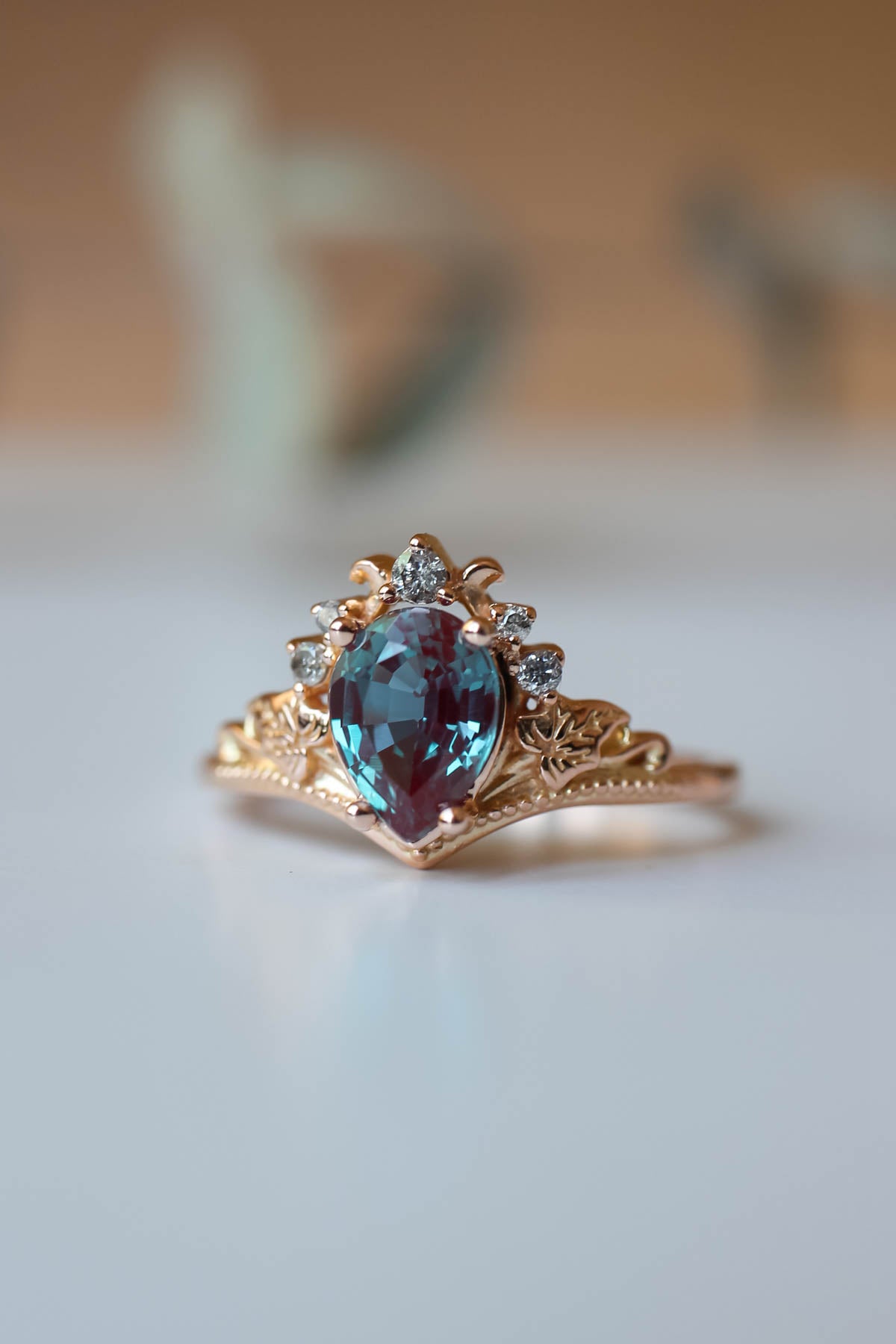 Alexandrite engagement ring set, salt and pepper diamond tiara ring / Ariadne - Eden Garden Jewelry™