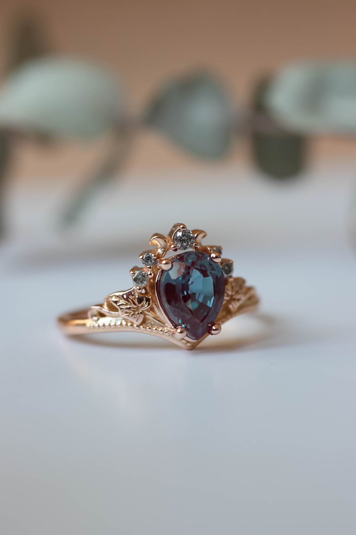 Alexandrite engagement ring set, salt and pepper diamond tiara ring / Ariadne - Eden Garden Jewelry™