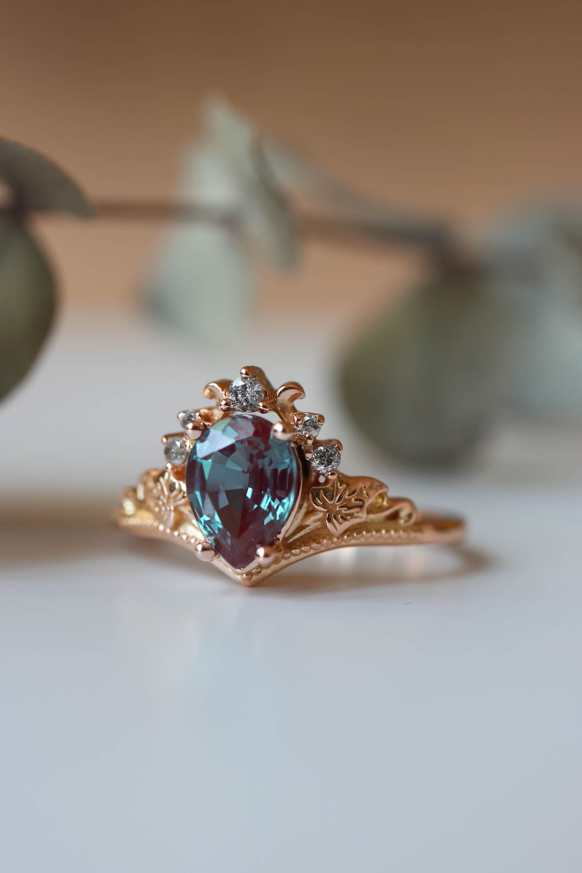 Alexandrite engagement ring set, salt and pepper diamond tiara ring / Ariadne - Eden Garden Jewelry™