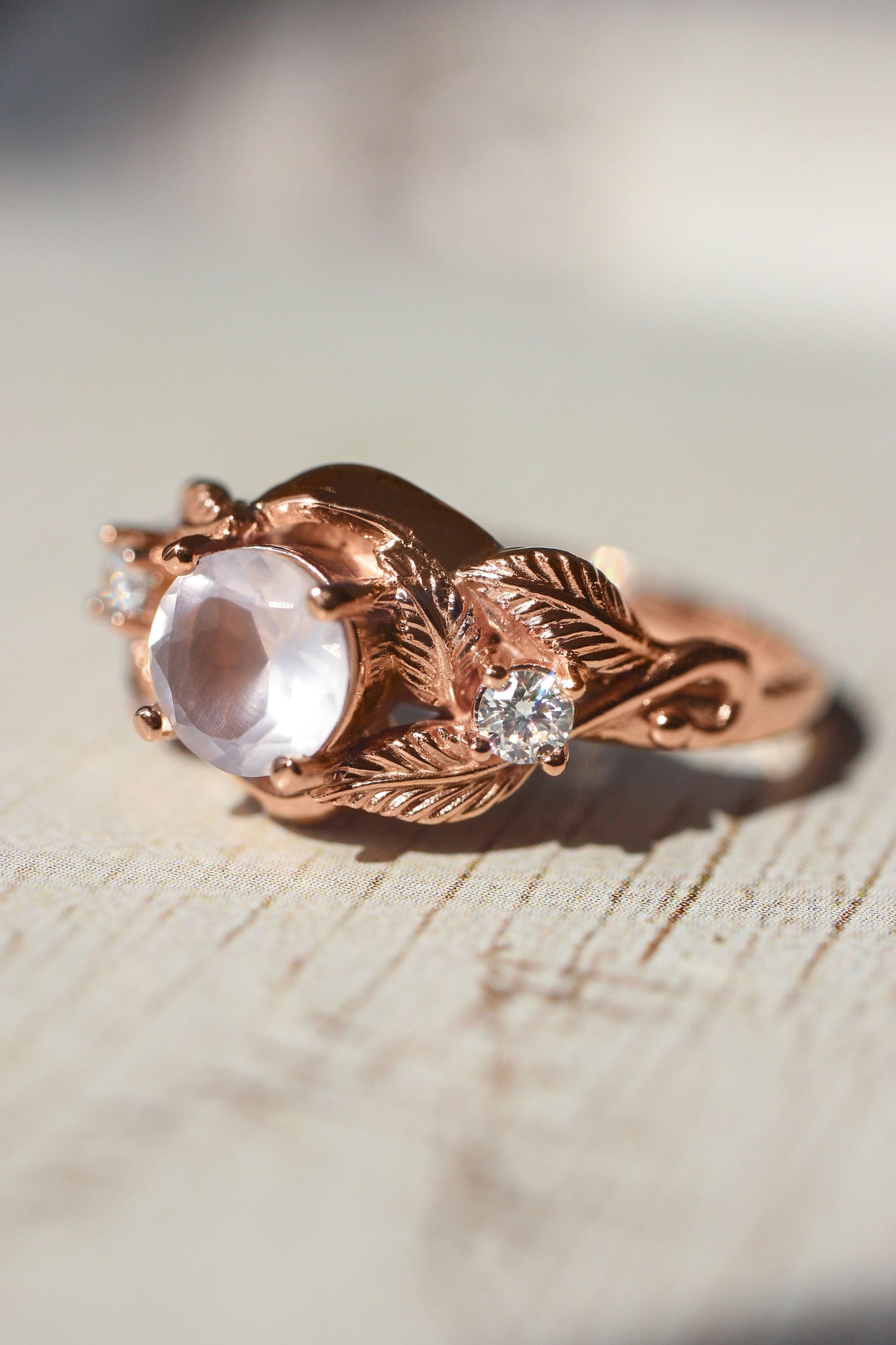 Rose quartz and diamonds engagement ring / Azalea - Eden Garden Jewelry™