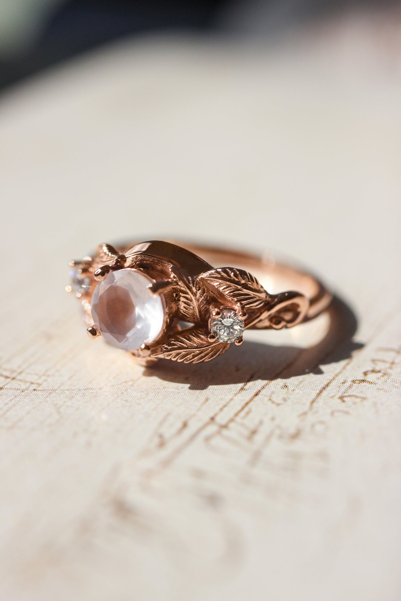 Rose quartz and diamonds engagement ring / Azalea - Eden Garden Jewelry™