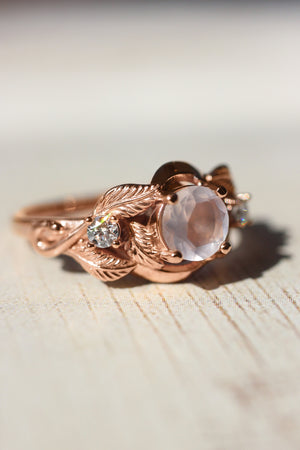 Rose quartz and diamonds engagement ring / Azalea - Eden Garden Jewelry™