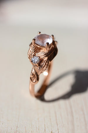 Rose quartz and diamonds engagement ring / Azalea - Eden Garden Jewelry™