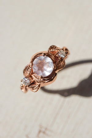 Rose quartz and diamonds engagement ring / Azalea - Eden Garden Jewelry™