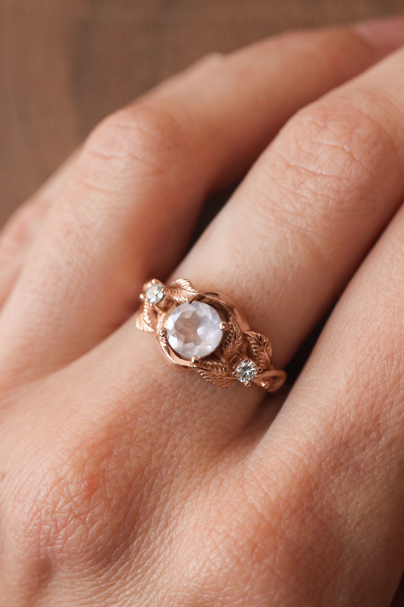 Rose quartz and diamonds engagement ring / Azalea - Eden Garden Jewelry™