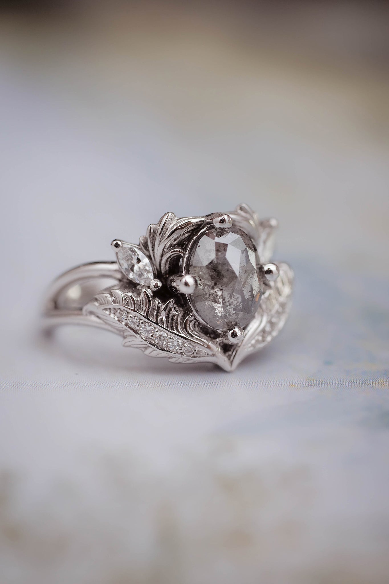 Salt & pepper diamond engagement ring / Adonis - Eden Garden Jewelry™