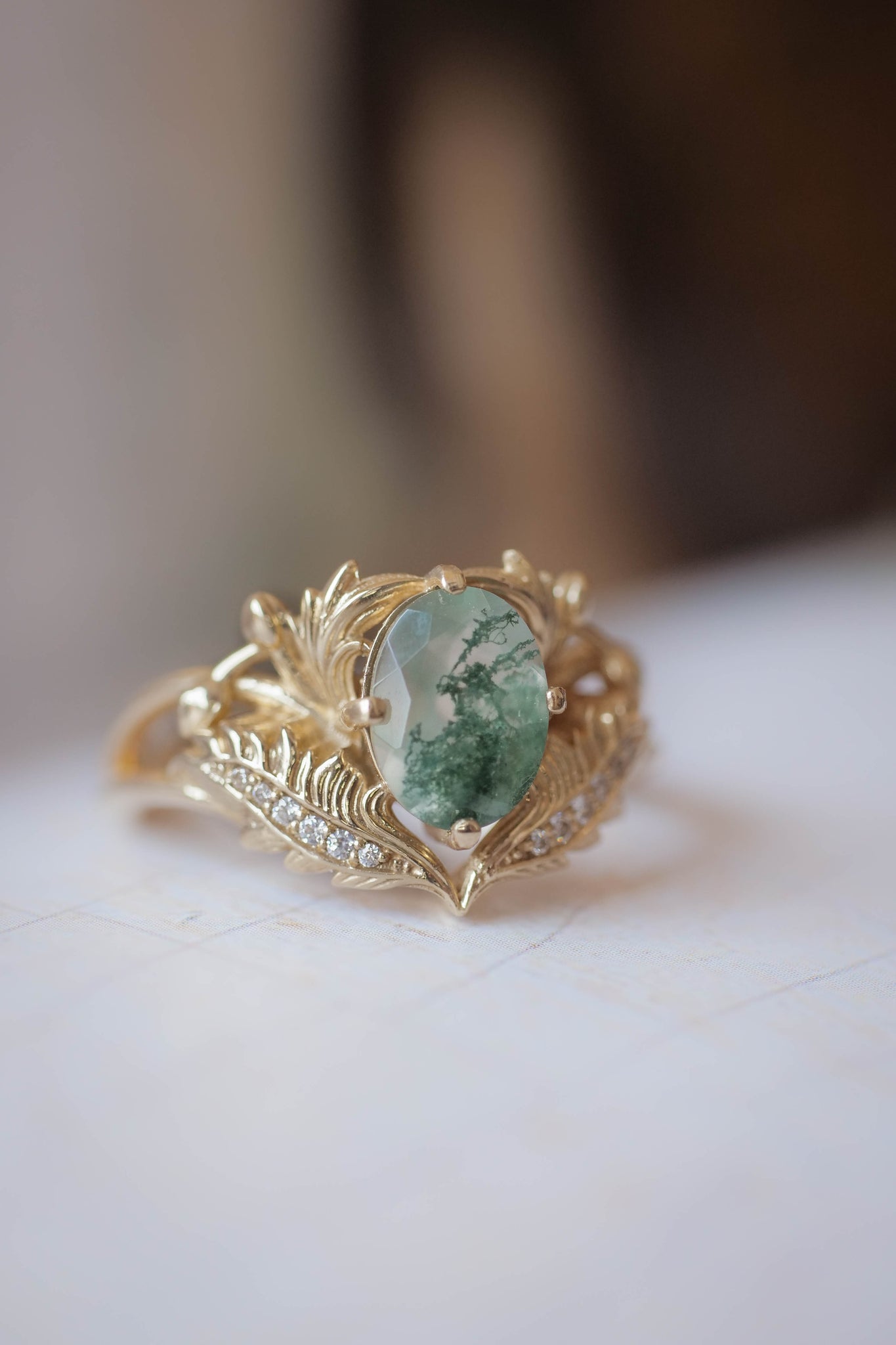 Moss agate and diamonds engagement ring / Adonis - Eden Garden Jewelry™