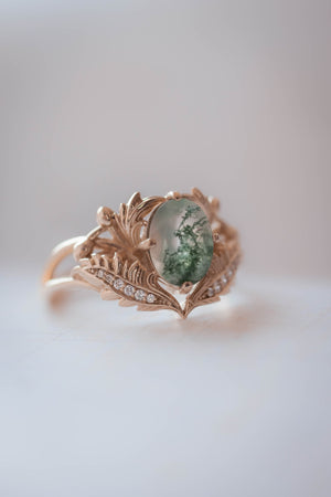 Moss agate and diamonds engagement ring / Adonis - Eden Garden Jewelry™