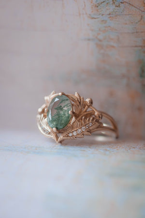 Moss agate and diamonds engagement ring / Adonis - Eden Garden Jewelry™