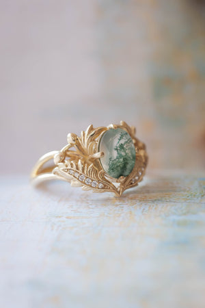 Moss agate and diamonds engagement ring / Adonis - Eden Garden Jewelry™