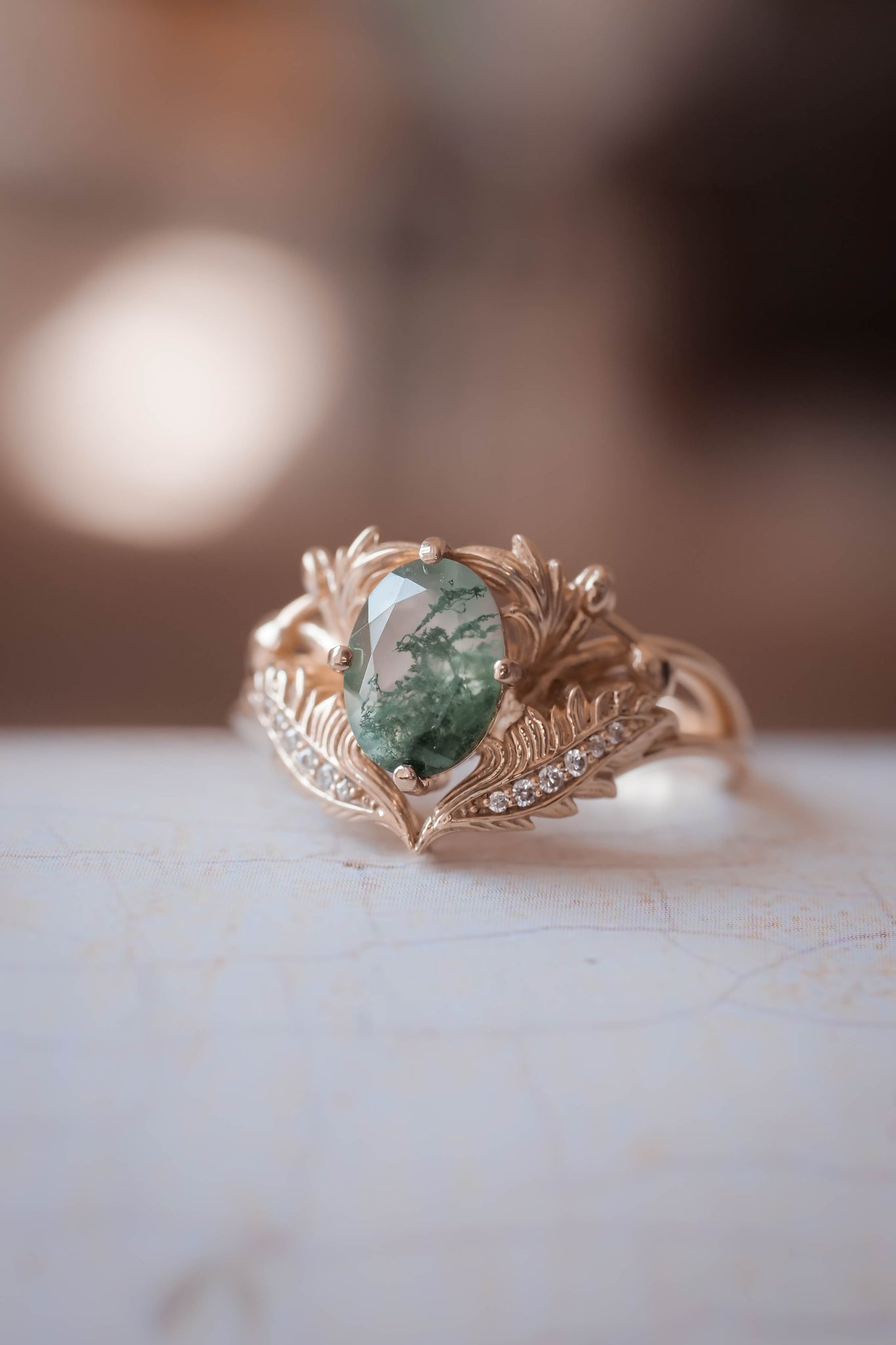 Moss agate and diamonds engagement ring / Adonis - Eden Garden Jewelry™