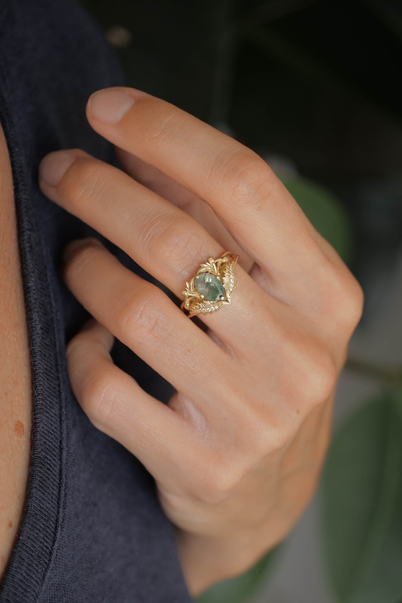 Moss agate and diamonds engagement ring / Adonis - Eden Garden Jewelry™