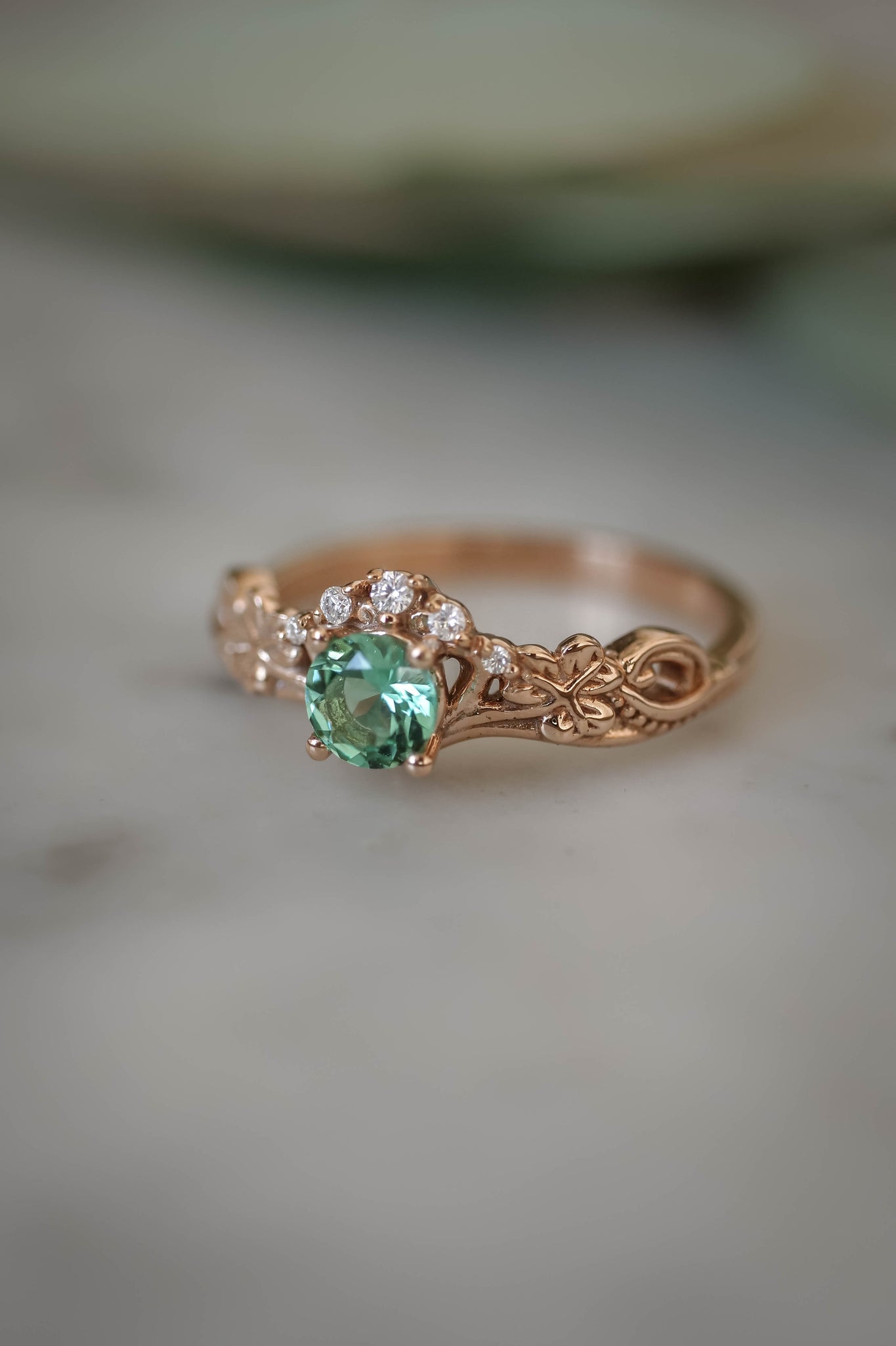 Mint green tourmaline engagement ring / Horta - Eden Garden Jewelry™