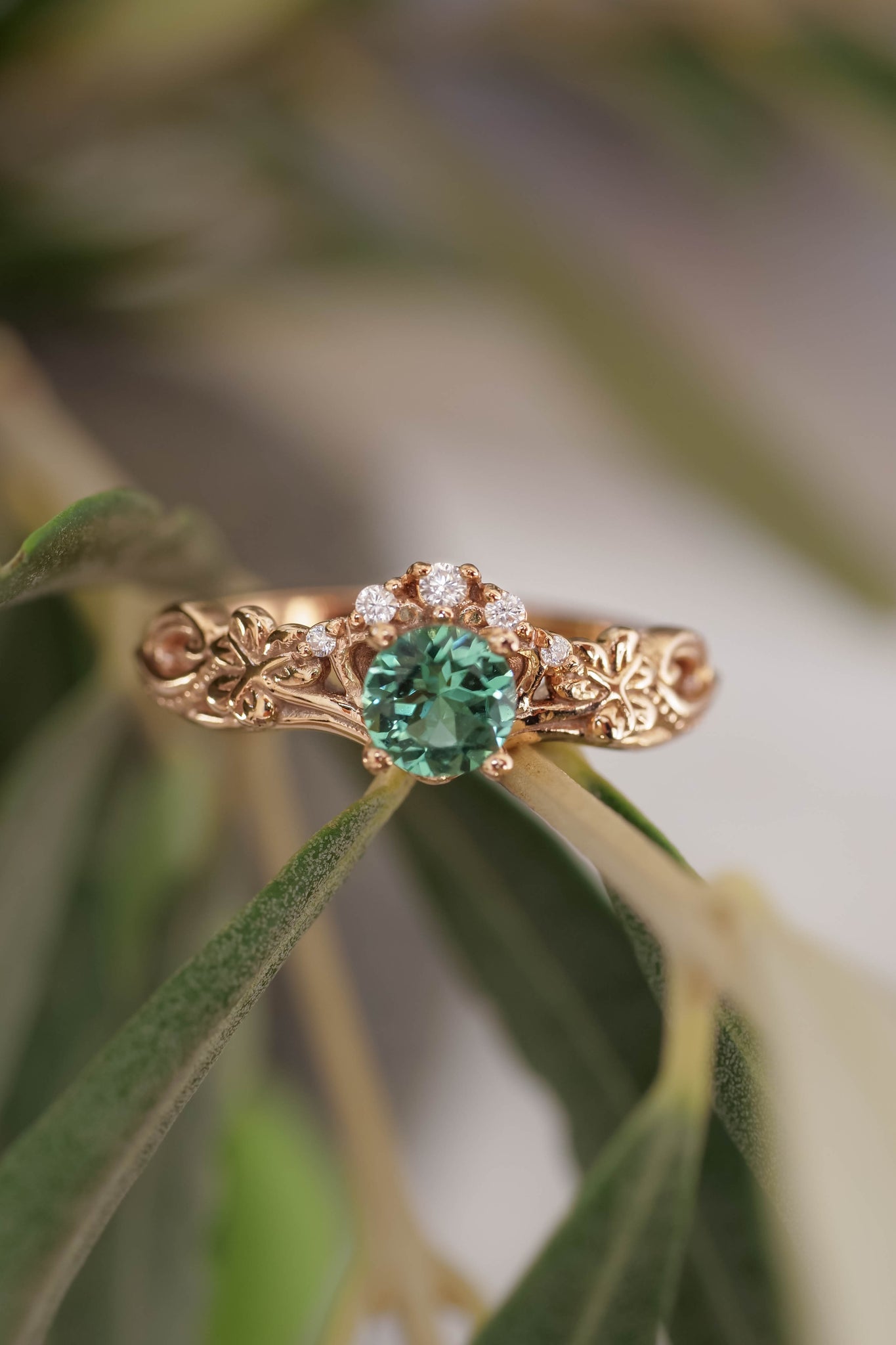 Mint green tourmaline engagement ring / Horta - Eden Garden Jewelry™