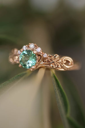 Mint green tourmaline bridal ring set with diamonds / Horta - Eden Garden Jewelry™