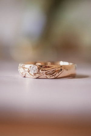 Nature wedding band with diamond for man / Wisteria - Eden Garden Jewelry™