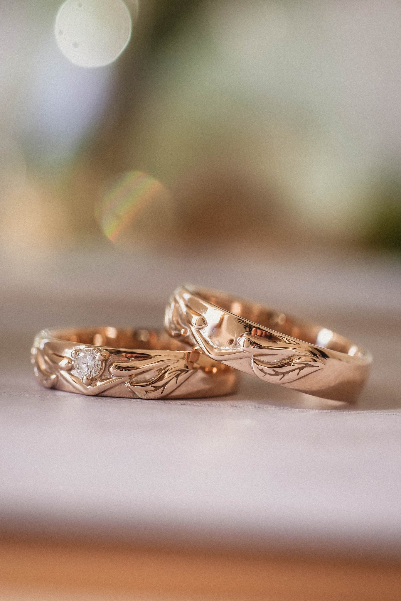 Nature wedding band set for couple / Wisteria - Eden Garden Jewelry™