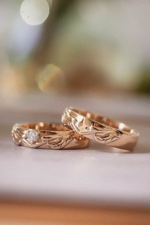 Nature wedding band set for couple / Wisteria - Eden Garden Jewelry™