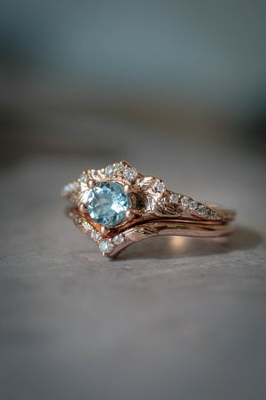 Aquamarine bridal ring set with diamonds / Amelia - Eden Garden Jewelry™