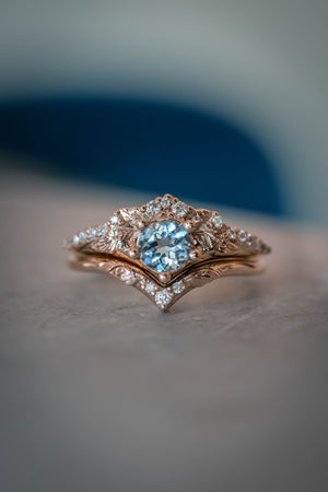 Aquamarine bridal ring set with diamonds / Amelia - Eden Garden Jewelry™