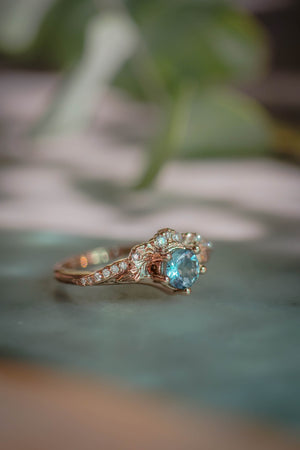 Aquamarine bridal ring set with diamonds / Amelia - Eden Garden Jewelry™