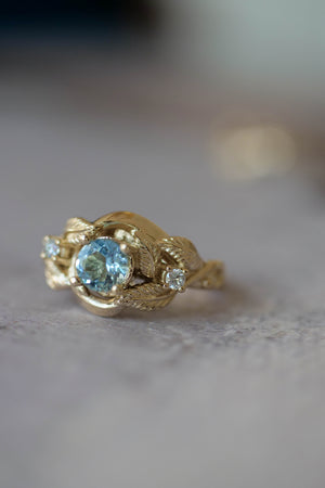 Aquamarine and diamonds engagement ring / Azalea - Eden Garden Jewelry™